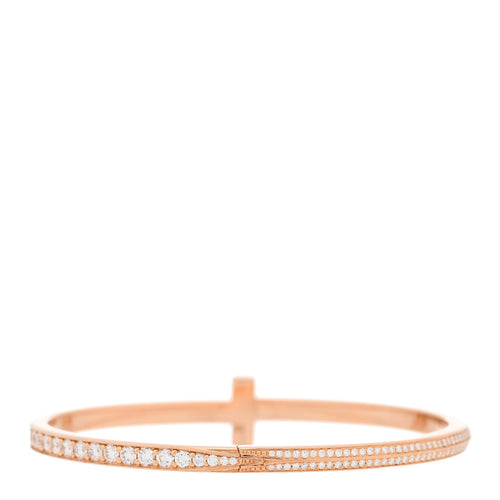 18K Rose Gold Diamond Narrow T T1 Hinged Bangle Bracelet