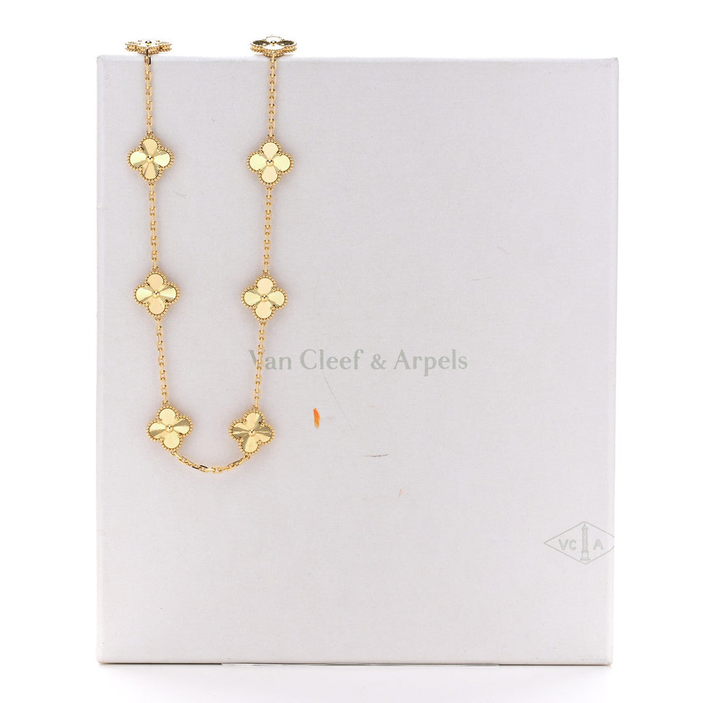 18K Yellow Gold 10 Motifs Guilloche Vintage Alhambra Necklace