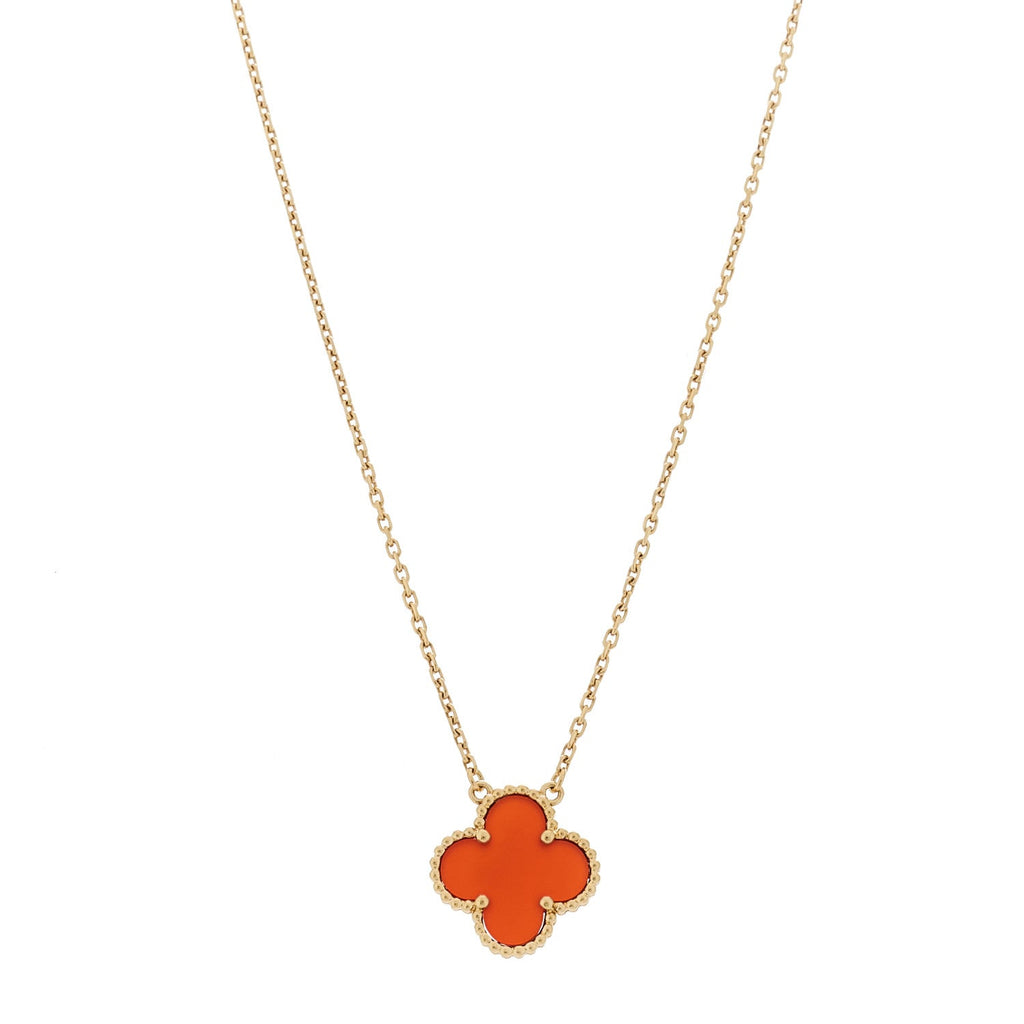 18K Yellow Gold Carnelian Vintage Alhambra Pendant Necklace