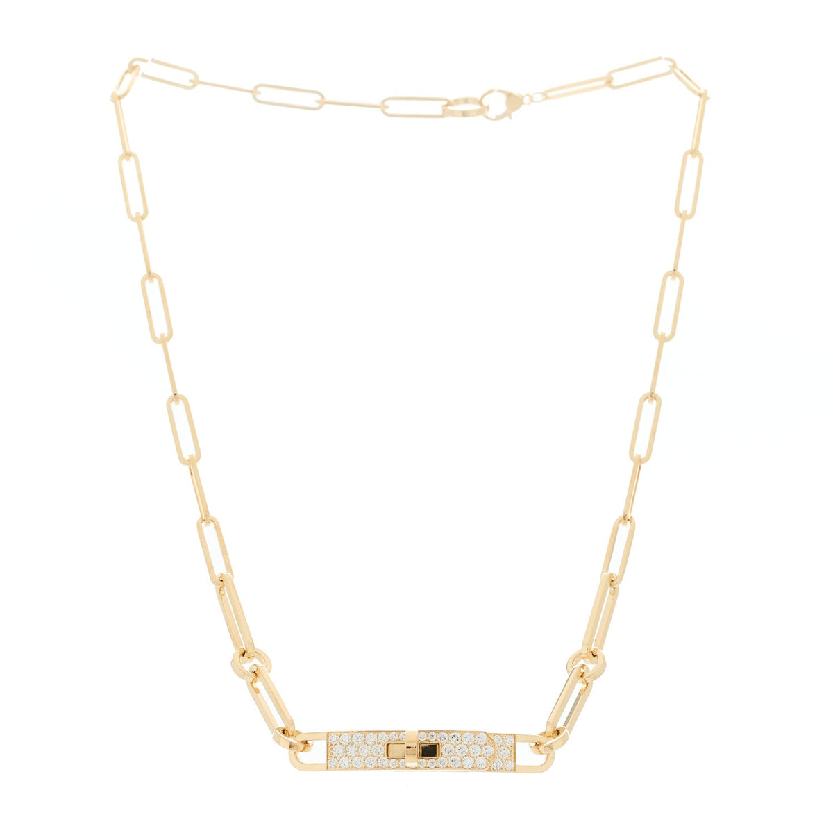 18K Yellow Gold Diamond Pave Kelly Chaine Choker Necklace