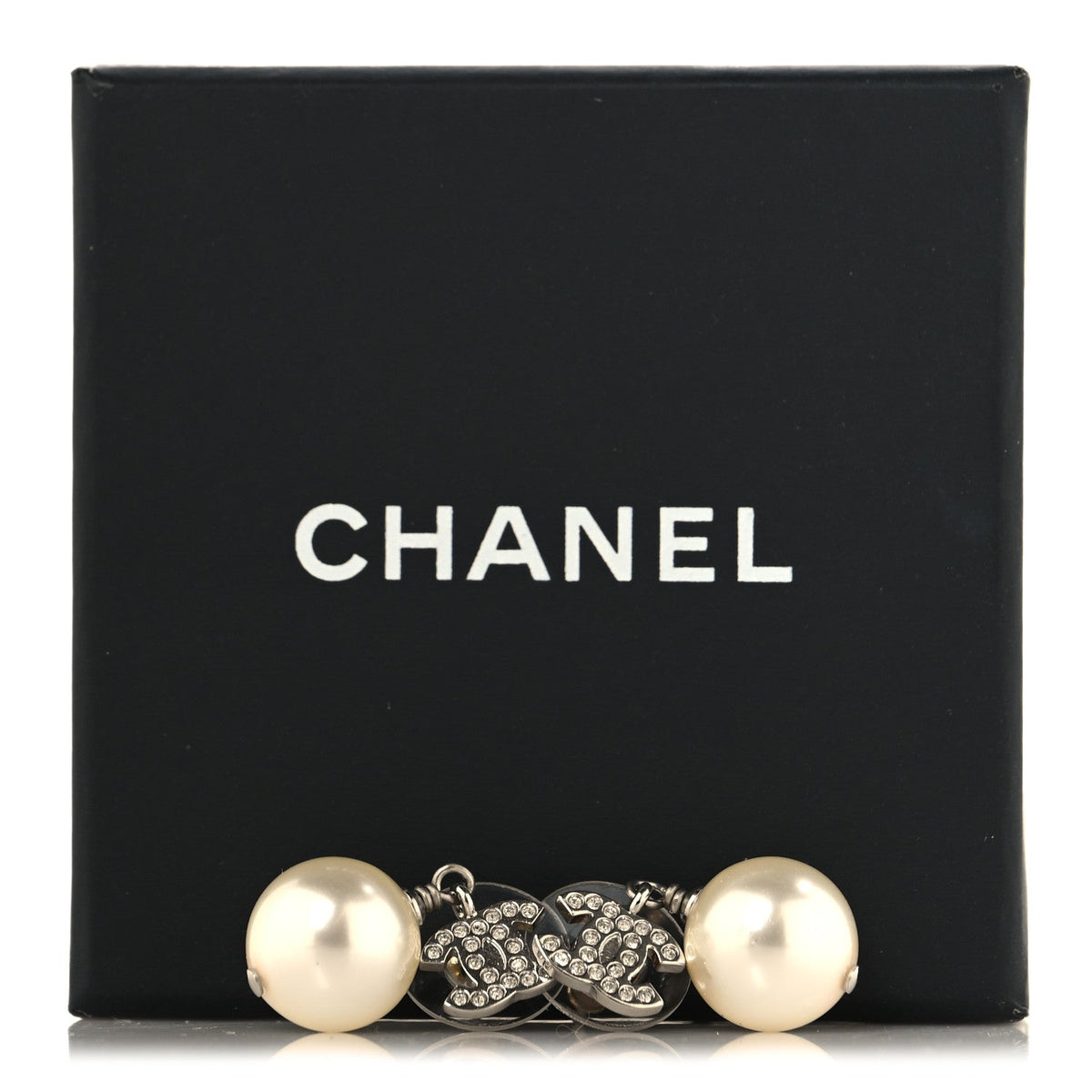 Crystal Pearl CC Drop Earrings Silver Pearly White