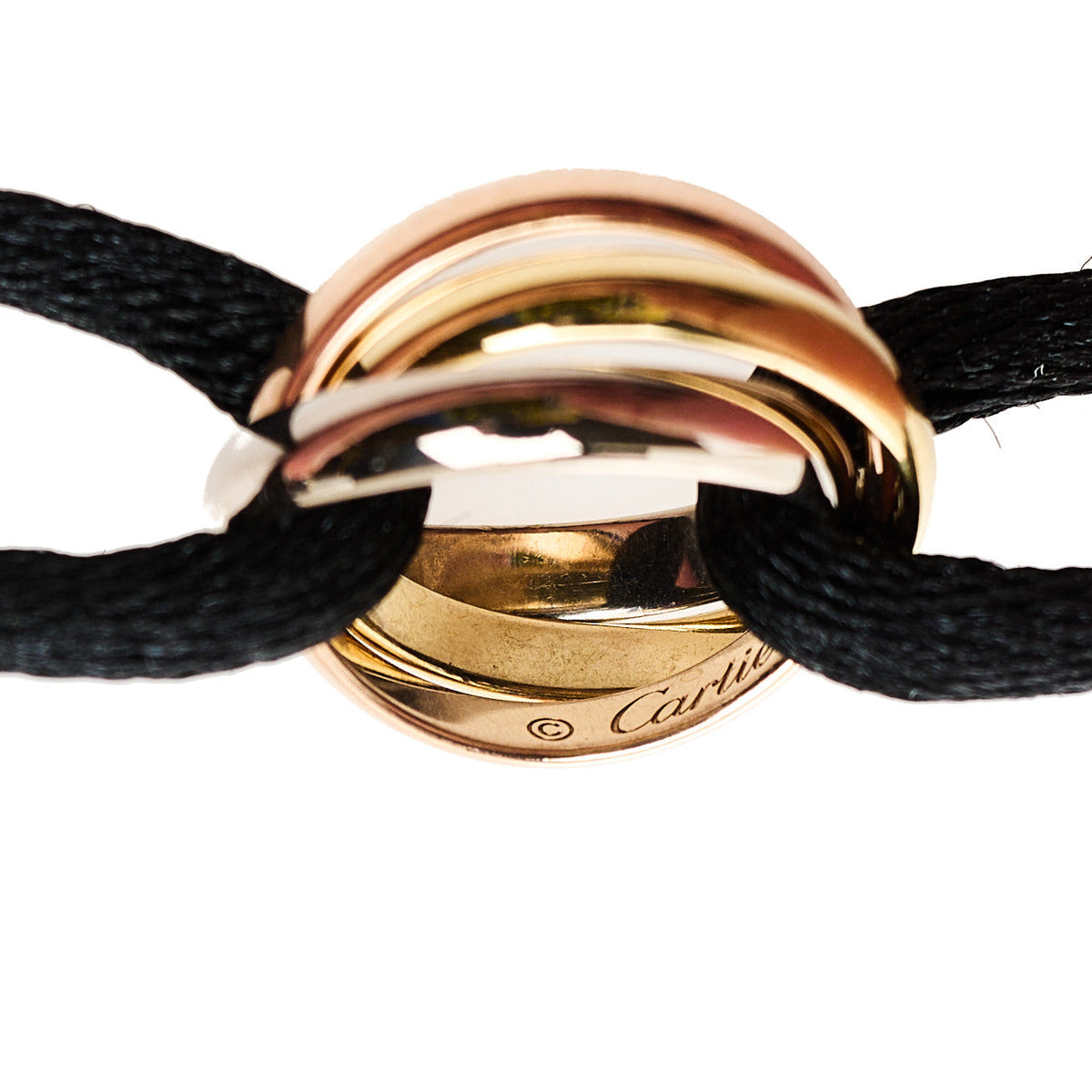18k Pink Yellow White Gold Trinity Adjustable Cord Bracelet Black