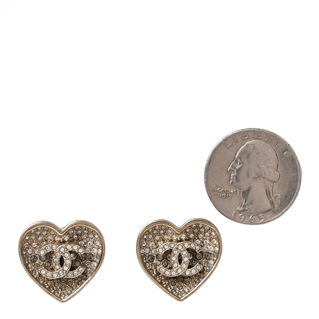 Crystal Metal Resin CC Heart Earrings Gold