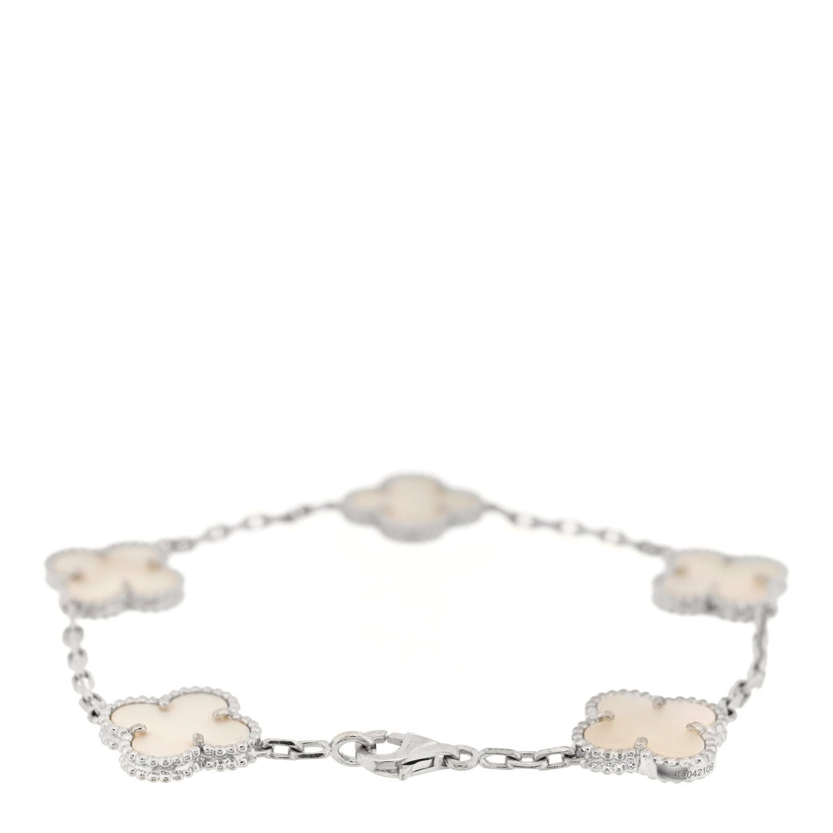 VAN CLEEF &amp; ARPELS 18K White Gold Mother of Pearl 5 Motifs Vintage Alhambra Bracelet