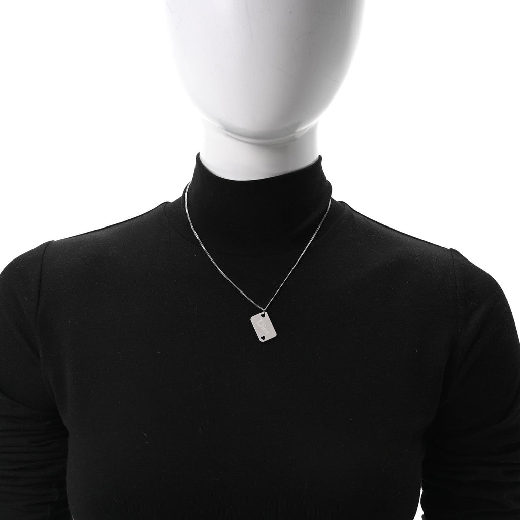 Enamel Logo Tag Short Necklace Silver