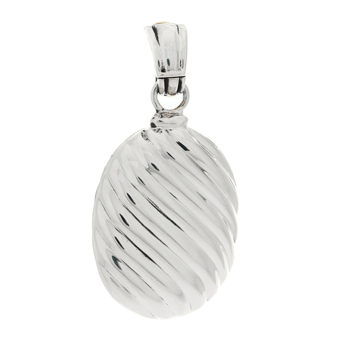 Sterling Silver 18K Yellow Gold Sculpted Cable Oval Locket Amulet Pendant