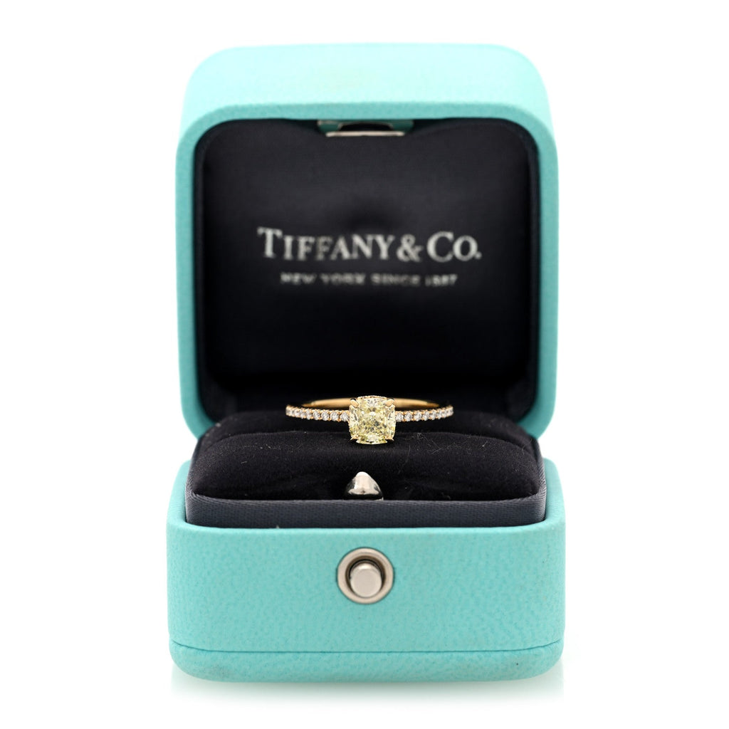18K Yellow Gold Fancy Yellow Diamond 1.07ct Novo Cushion Cut Engagement Ring 54 6.75