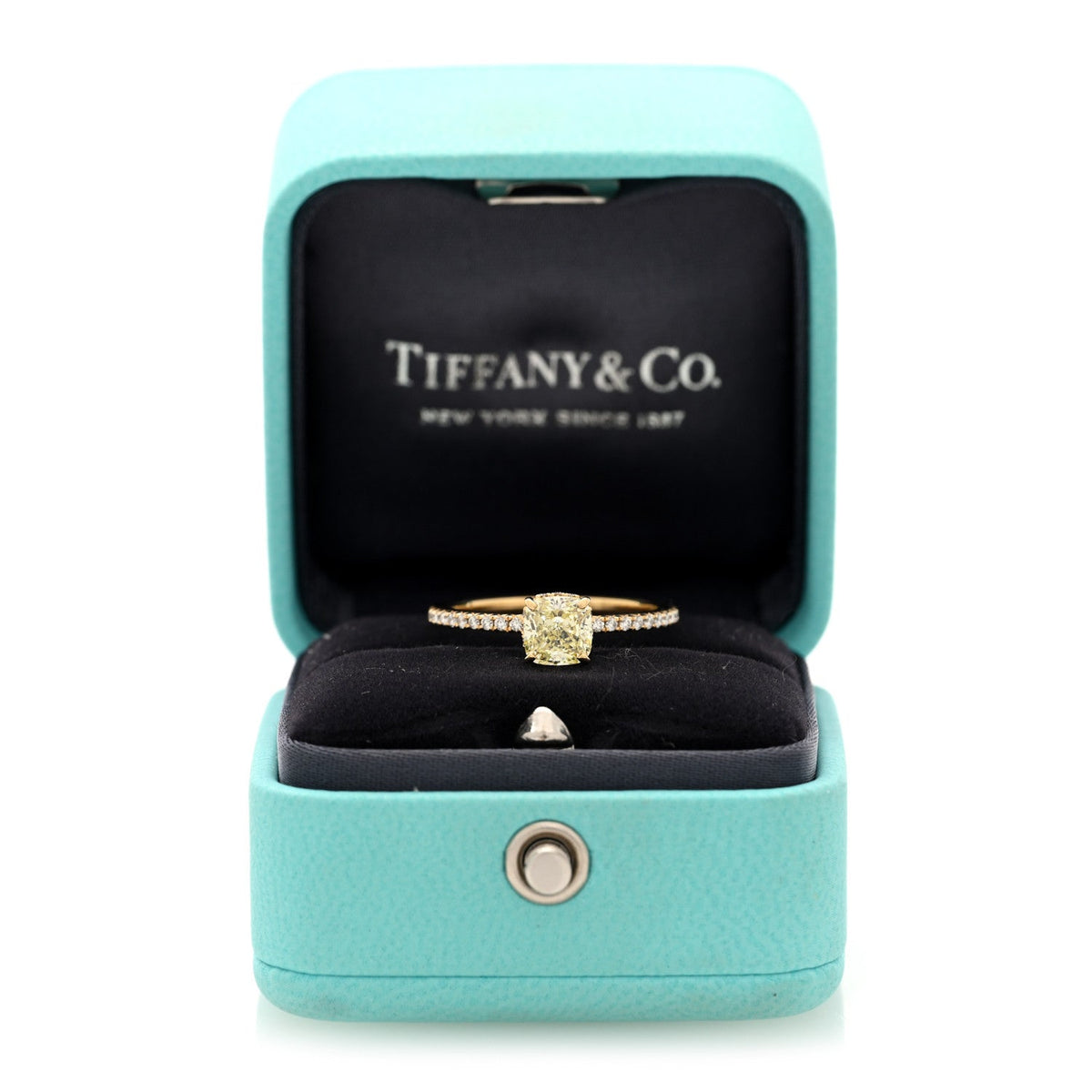 18K Yellow Gold Fancy Yellow Diamond 1.07ct Novo Cushion Cut Engagement Ring 54 6.75