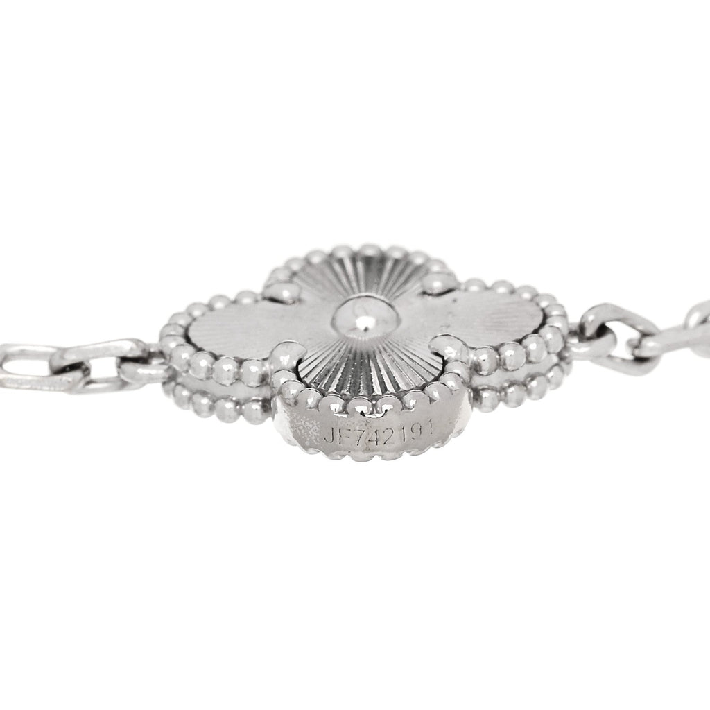18K White Gold 5 Motifs Guilloche Vintage Alhambra Bracelet