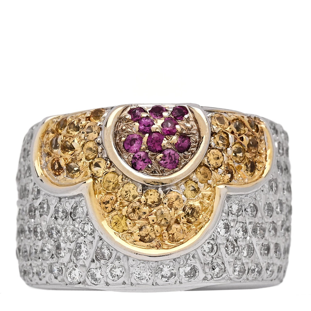 18K White Gold Diamond .85ctw Pink Yellow Sapphire Floral Ring 53 6.25