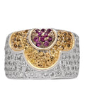 18K White Gold Diamond .85ctw Pink Yellow Sapphire Floral Ring 53 6.25