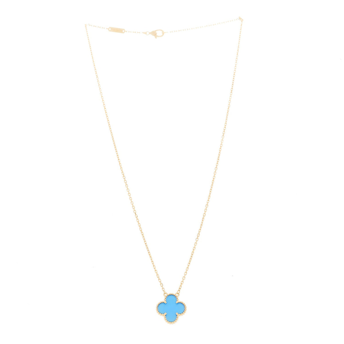 18K Yellow Gold Blue Agate Vintage Alhambra Pendant Necklace