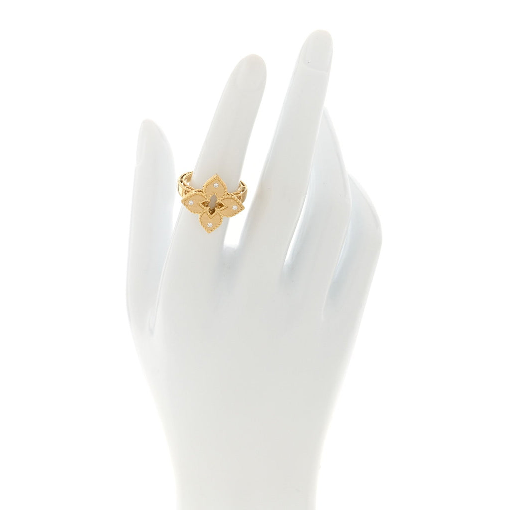 18K Yellow Gold Diamond Petite Venetian Princess Flower Ring 51 5.75