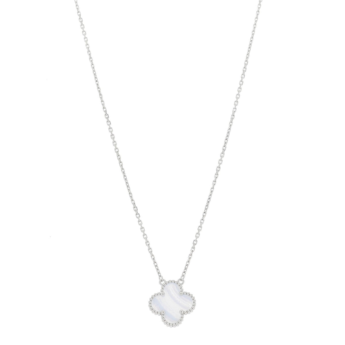 18k White Gold Chalcedony Vintage Alhambra Pendant Necklace
