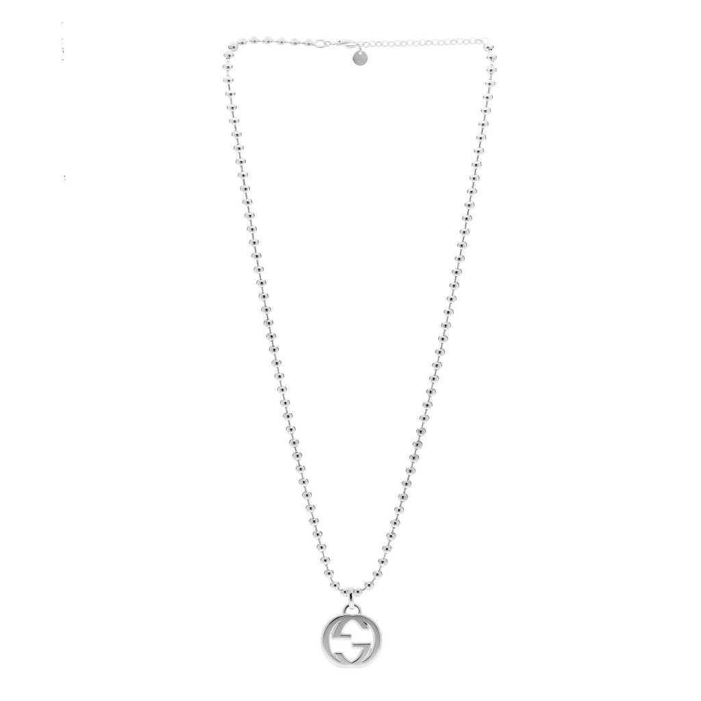 Sterling Silver Interlocking GG Pendant Beaded Necklace