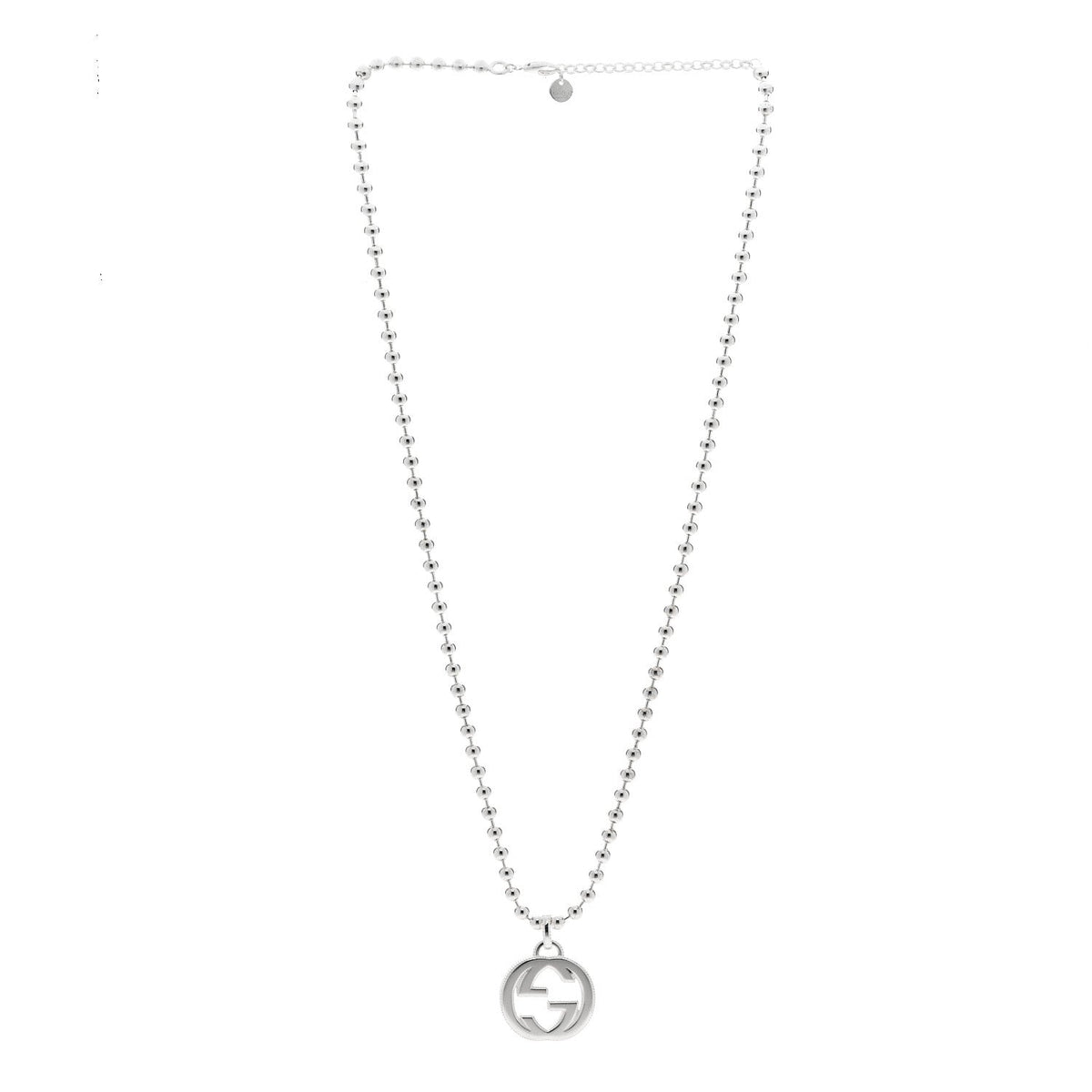 Sterling Silver Interlocking GG Pendant Beaded Necklace