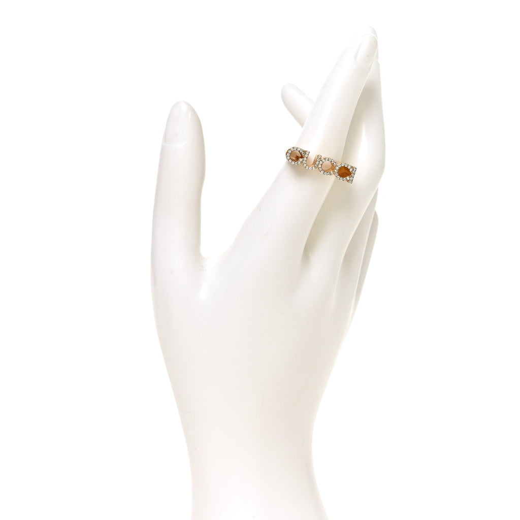 Brass Crystal Logo Letter Ring S Gold