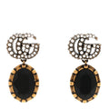 Metal Crystal Double G Drop Earrings Black Gold