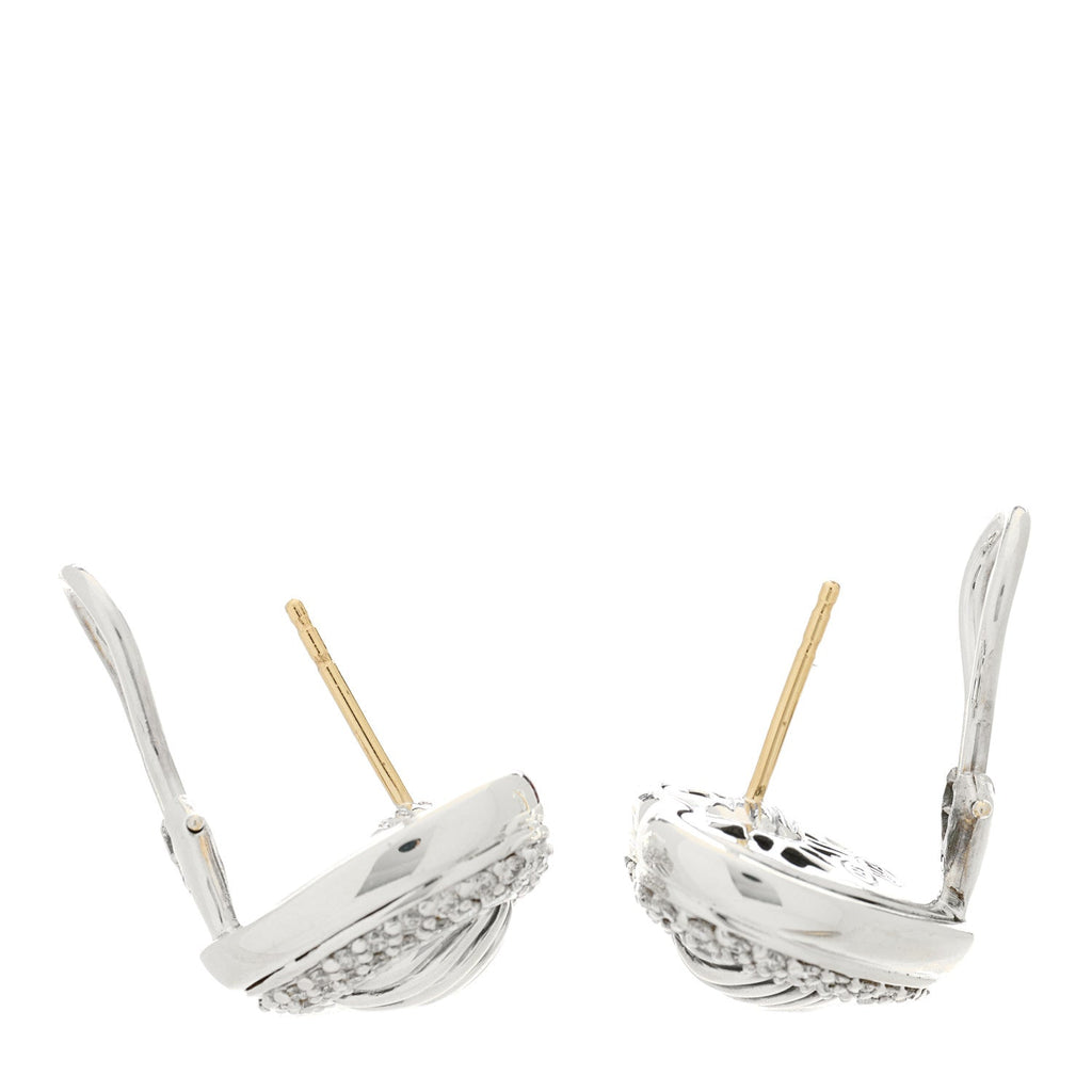 Sterling Silver Diamond Pave Cable Heart Earrings