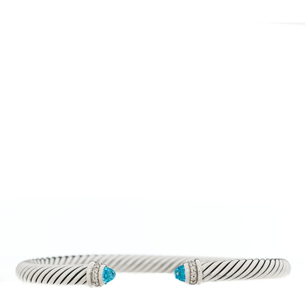 Sterling Silver Diamond Blue Topaz 5mm Cable Classics Bracelet