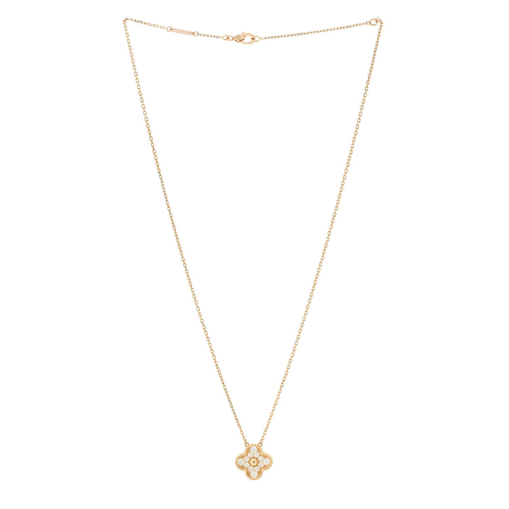 18K Yellow Gold Diamond Vintage Alhambra Pendant Necklace
