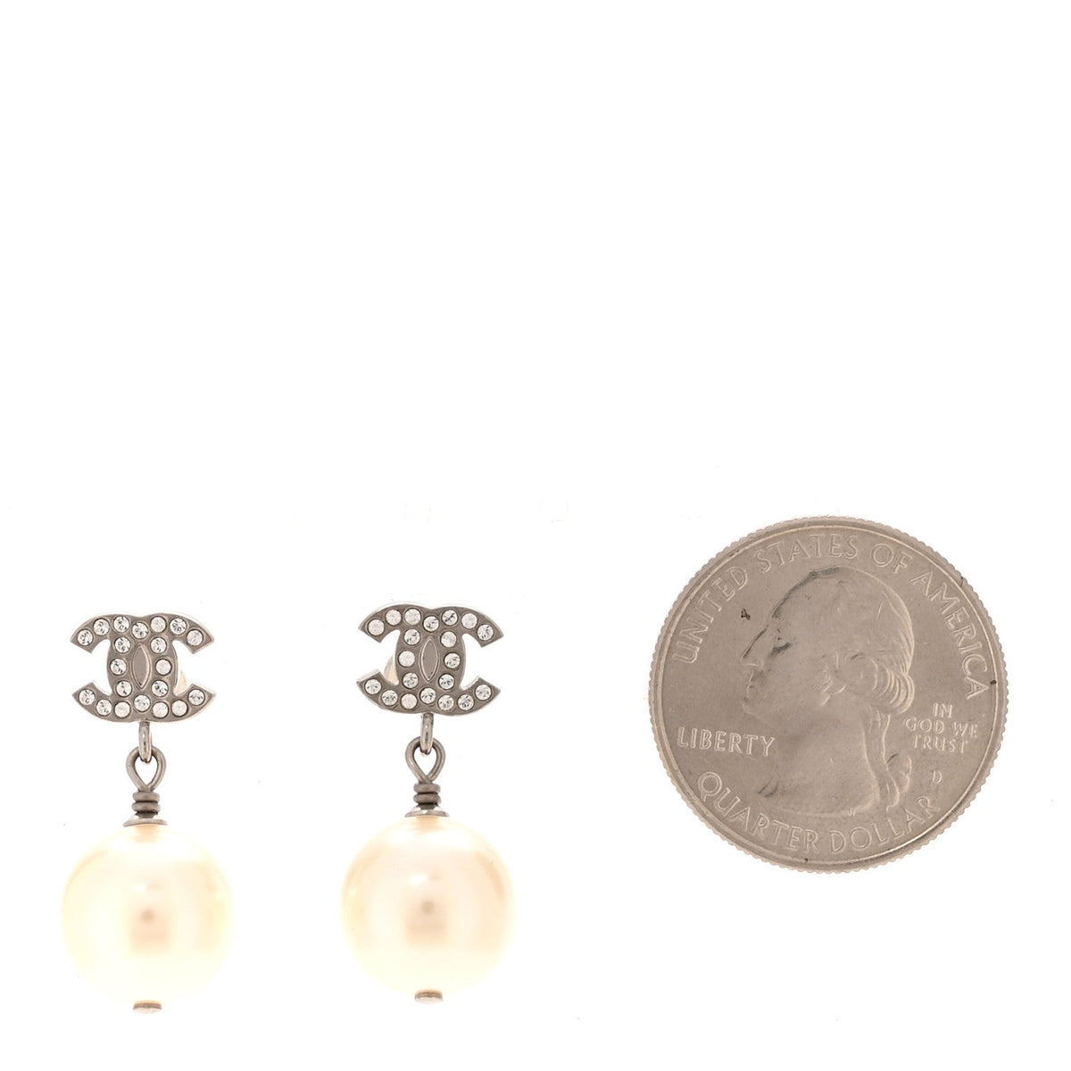 Crystal Pearl CC Drop Earrings Silver Pearly White