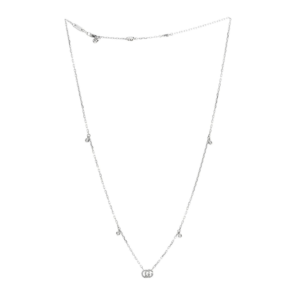 18K White Gold Diamond Running GG Pendant Necklace