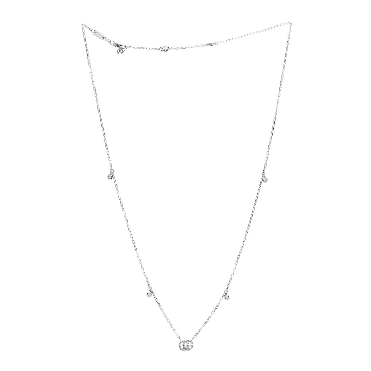 18K White Gold Diamond Running GG Pendant Necklace
