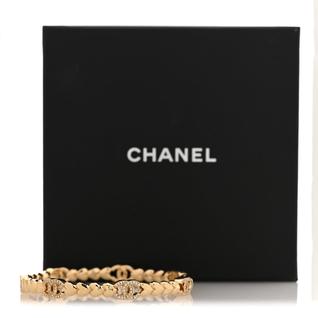 Crystal CC Heart Link Bracelet M Gold