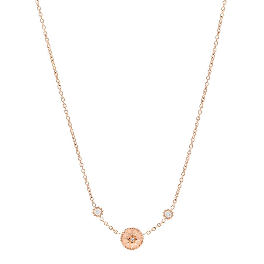18K Rose Gold Diamond Pink Opal Rose Des Vents Station Necklace