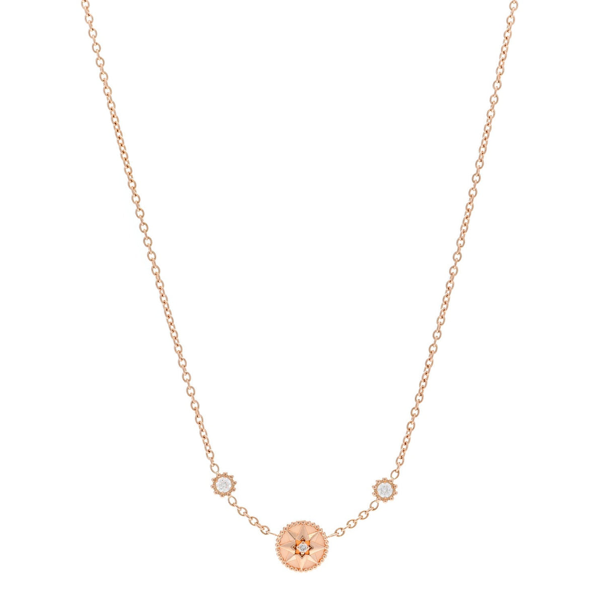18K Rose Gold Diamond Pink Opal Rose Des Vents Station Necklace