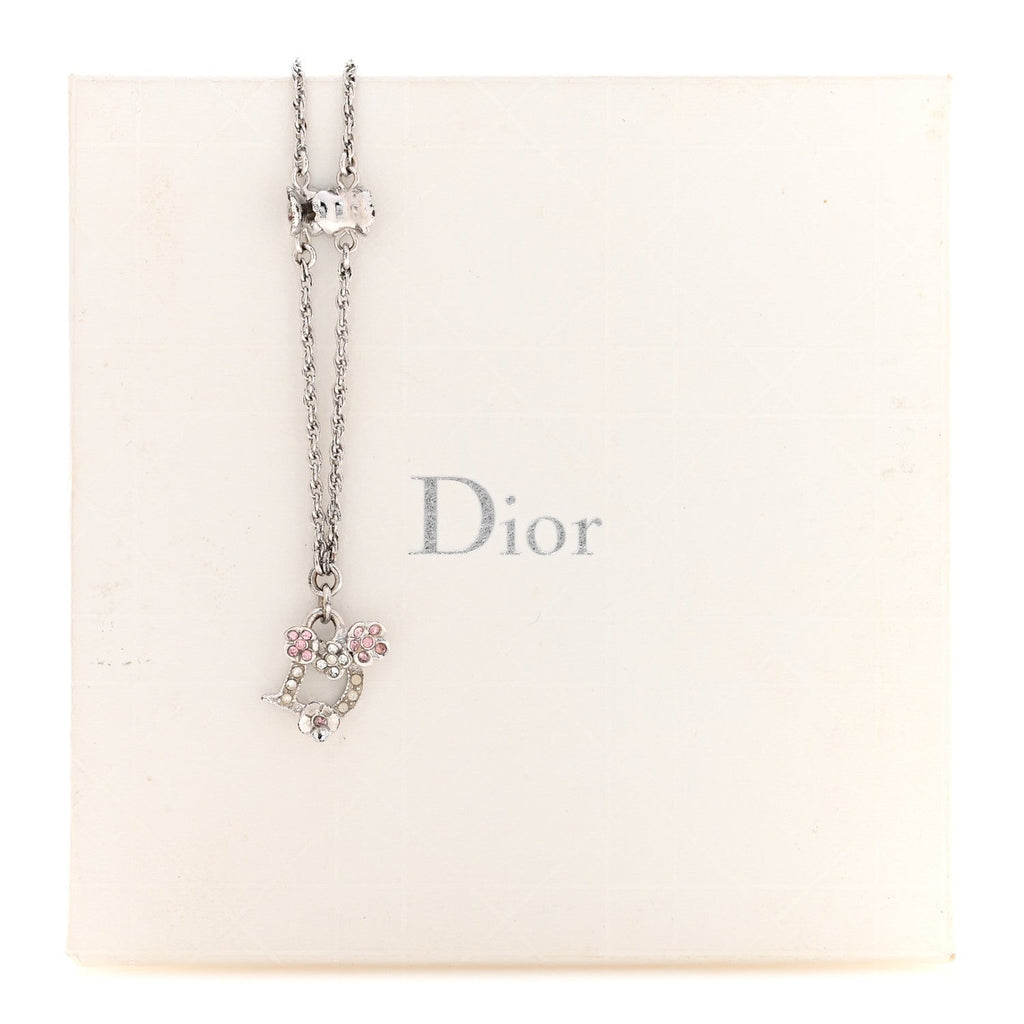Crystal Flower Necklace Silver Pink
