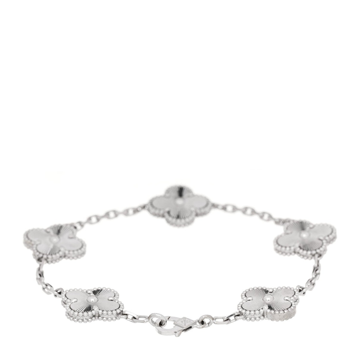 18K White Gold 5 Motifs Guilloche Vintage Alhambra Bracelet