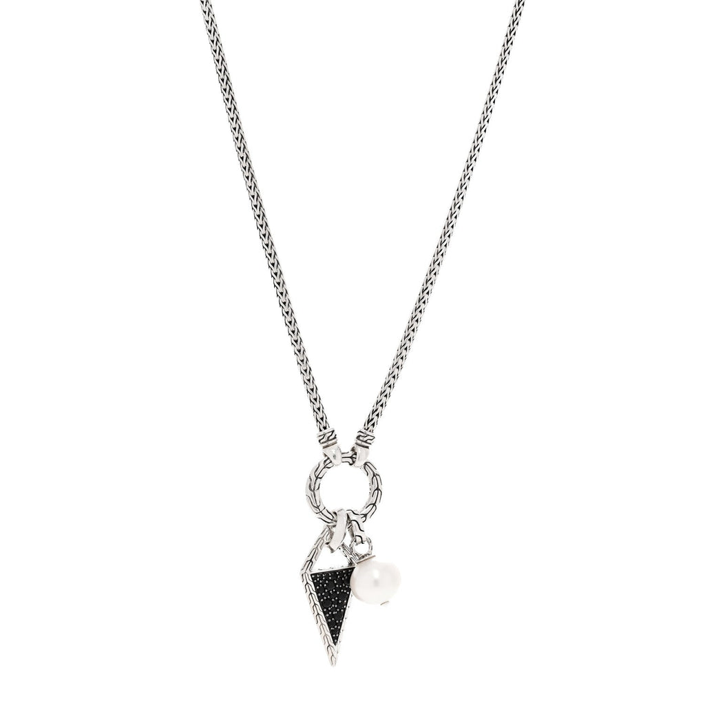 Sterling Silver Black Sapphire Black Spinel Cultured Pearl Classic Chain Tiga Amulet Keyring Necklace