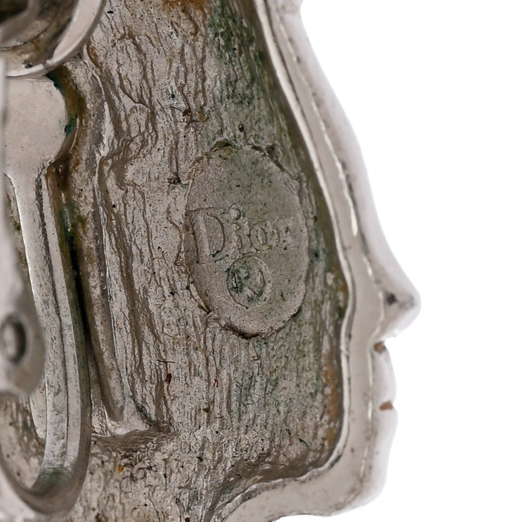 Metal Multi Charm Oval Clip On Drop Earrings Silver