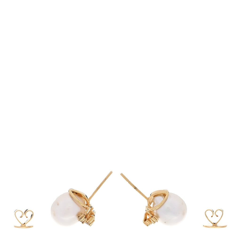 14K Yellow Gold Diamond Cultured Pearl 10.5-11mm Earrings