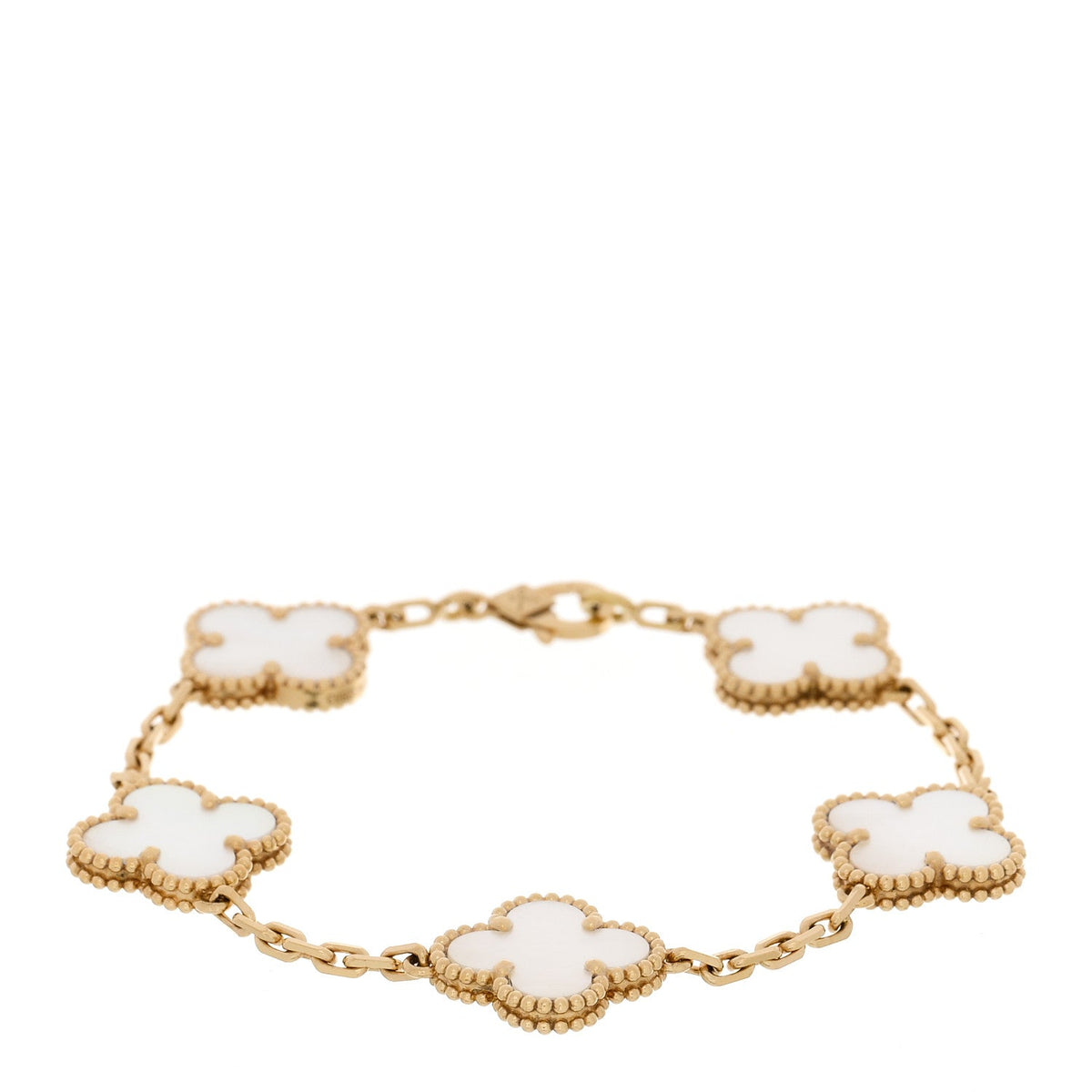 VAN CLEEF &amp; ARPELS 18K Yellow Gold Mother of Pearl 5 Motifs Vintage Alhambra Bracelet