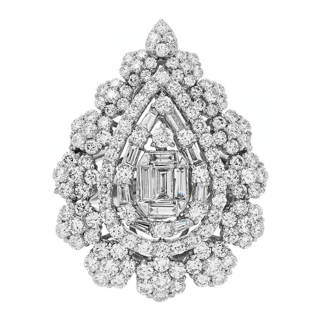 18K White Gold Diamond 4.70ctw Multi Shape Cocktail Ring  56 7.5