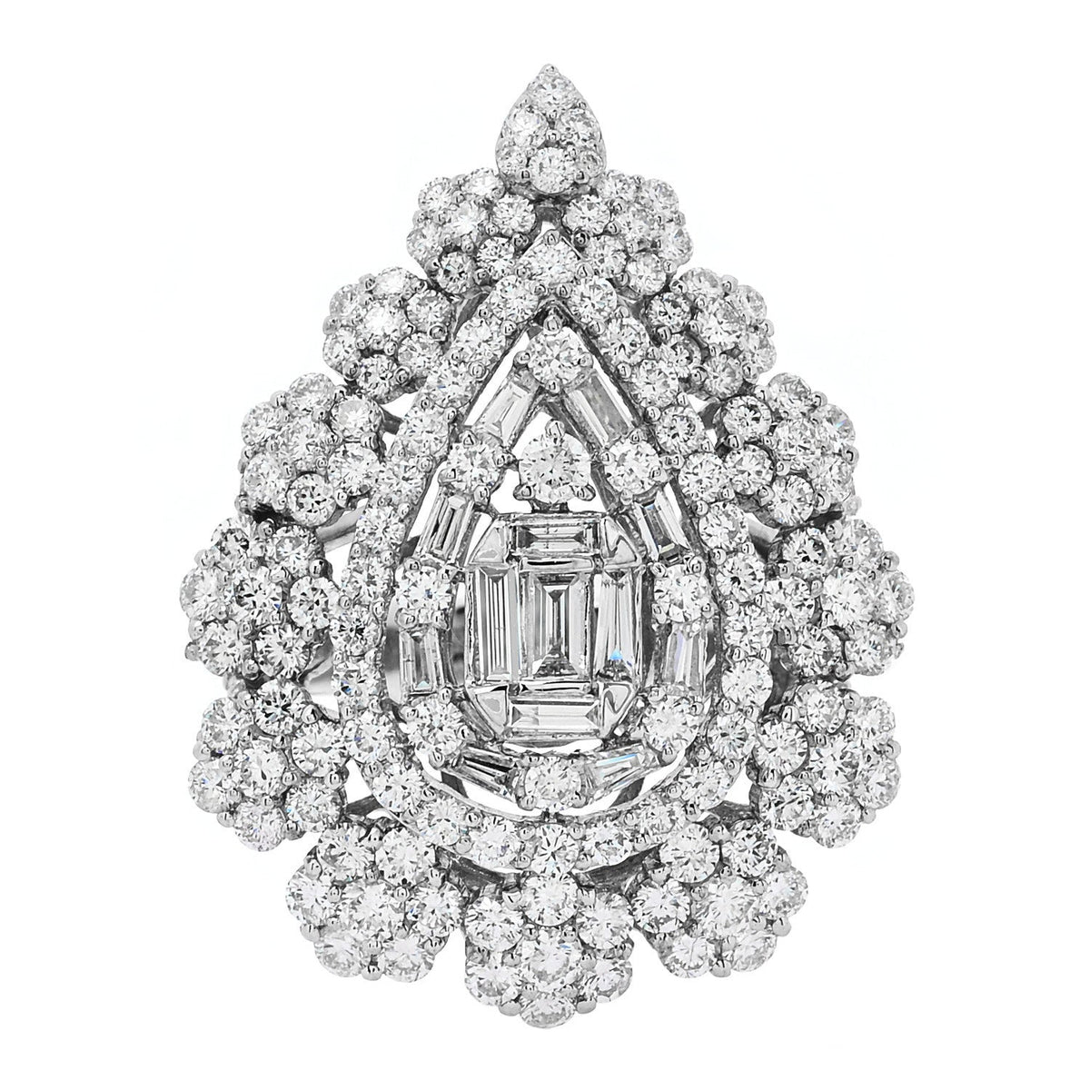 18K White Gold Diamond 4.70ctw Multi Shape Cocktail Ring  56 7.5