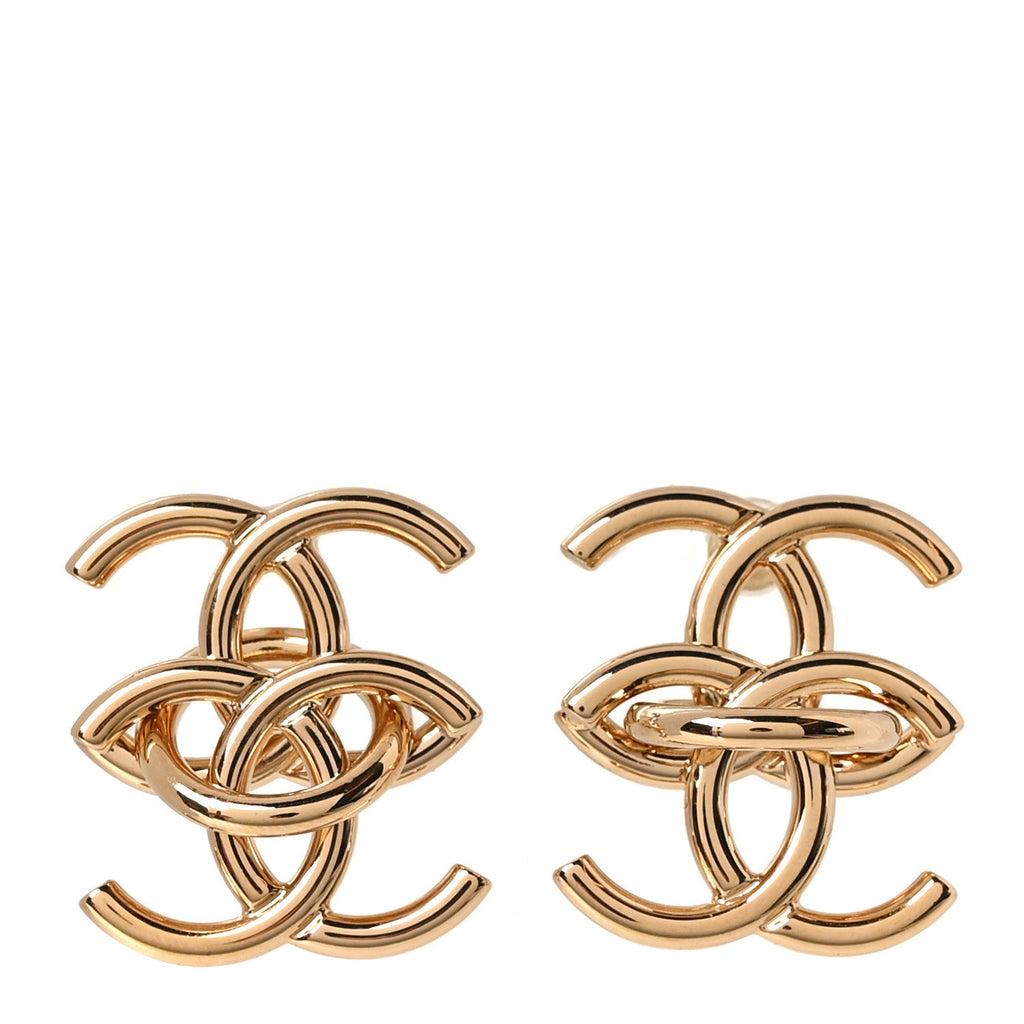 Metal Double CC Interlock Earrings Gold