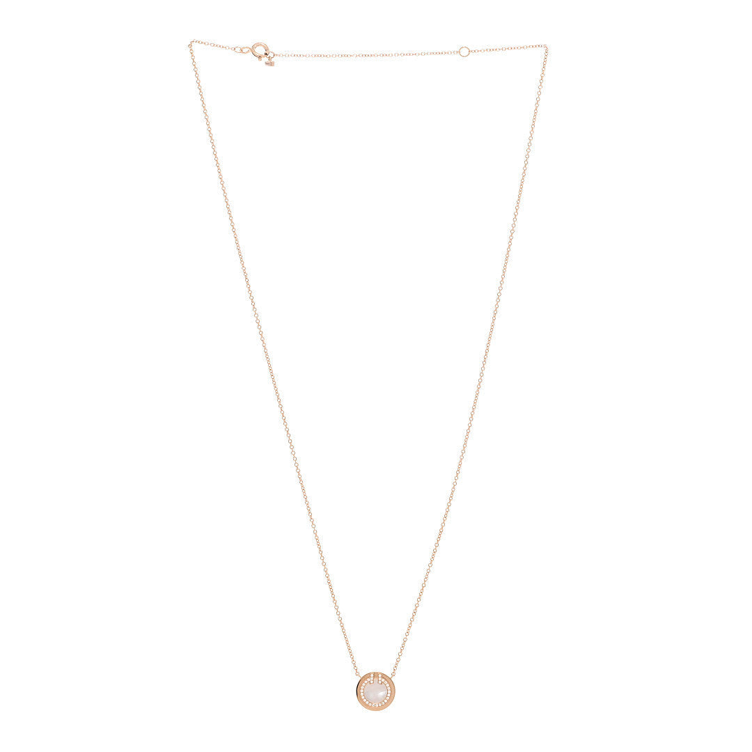 18K Rose Gold Diamond Mother of Pearl Small T Circle Pendant Necklace