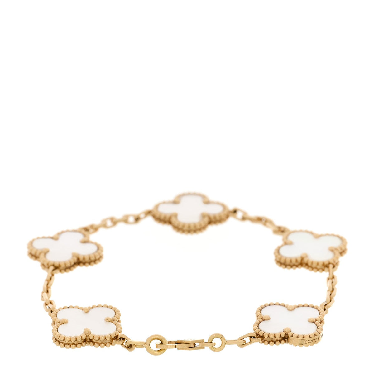 VAN CLEEF &amp; ARPELS 18K Yellow Gold Mother of Pearl 5 Motifs Vintage Alhambra Bracelet